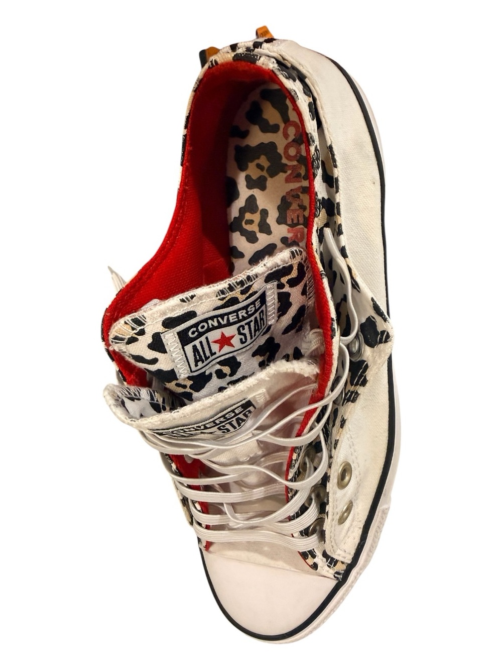 Converse Chuck Taylor All Star Double Upper Low Tops in Red and Leopard - Picture 8 of 10